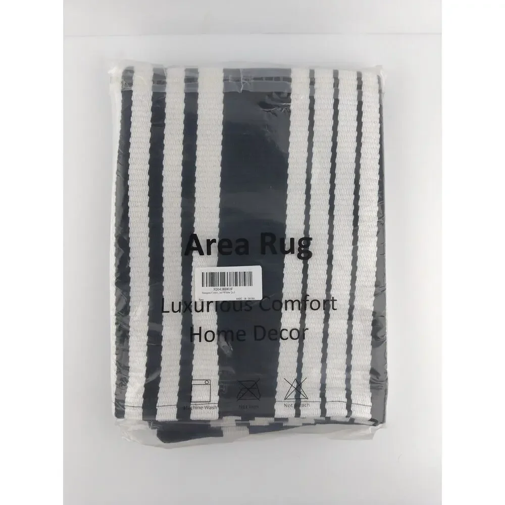 Front Porch Rug 2x3 Black and White Striped Outdoor Rug Washable